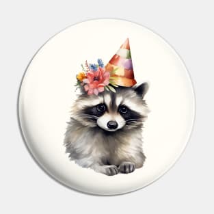 Raccoon Princess in floral cone hat Pin