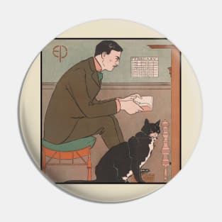 Edward Penfield self-portrait with cat Pin