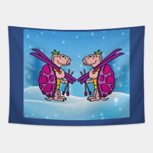 Animal Skier Turtle Mountains Tapestry