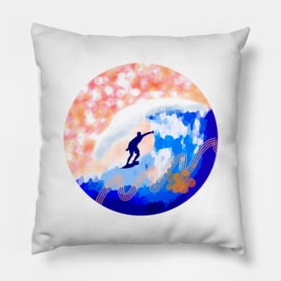 Orange Surf Sunset Pillow