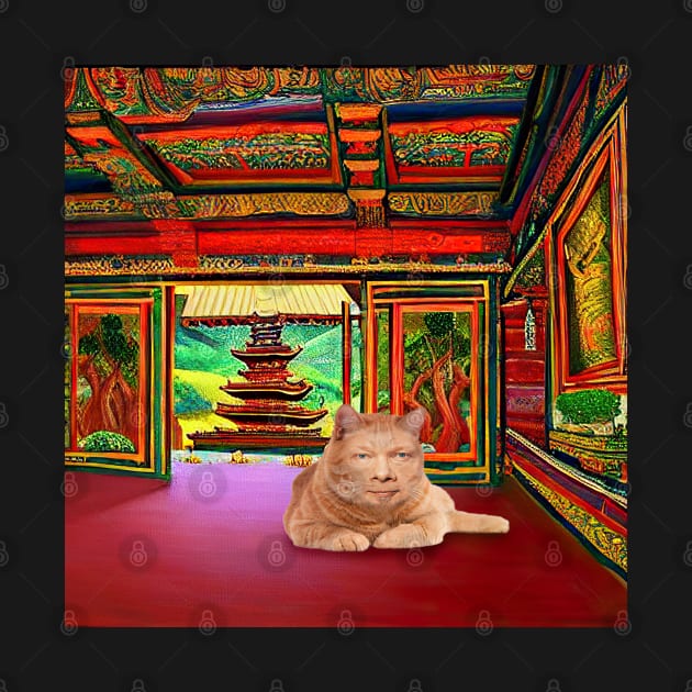 Eckhart Tolle Zen Master Cat Laying in a Thailand Temple by SubtleSplit