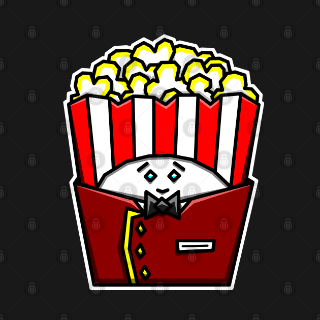 Cute Box of Buttered Popcorn in a Movie Theater Usher's Uniform - Popcorn by Bleeding Red Paint