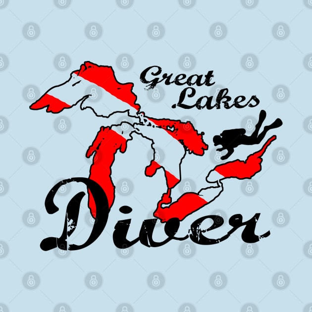 Vintage Great Lakes Scuba Diving Dive Flag Scuba Diver by TeeCreations