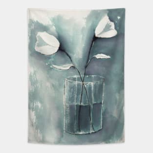 White Flowers in a Glass Still Life Ink Tapestry