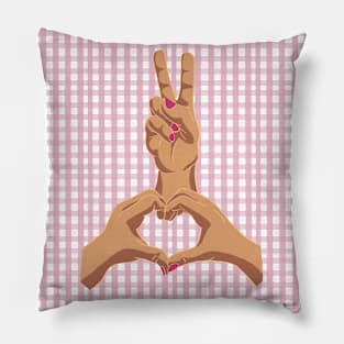 Preppy gingham peace and love sign Pillow