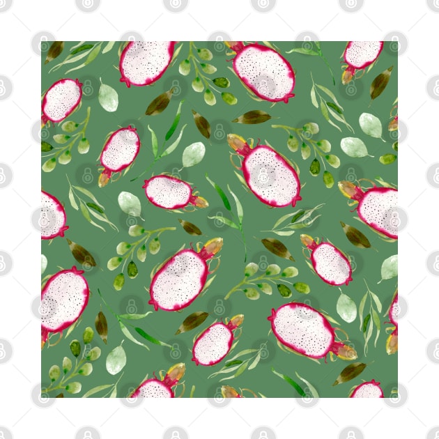 Dragonfruit on green  | Watercolor | Pattern by Harpleydesign