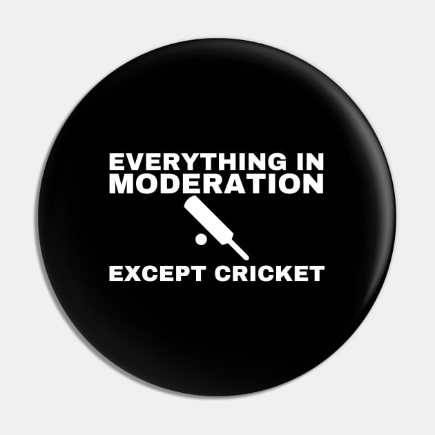 Everything In Moderation Except Cricket Pin by HobbyAndArt