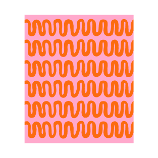 Squiggly Linear Pattern in Pink and Orange Stripes T-Shirt