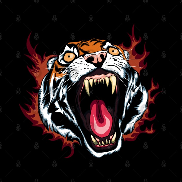 Angry Roaring Tiger Face by TMBTM