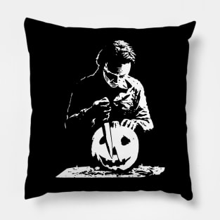 Michael carving a halloween pumpkin Pillow