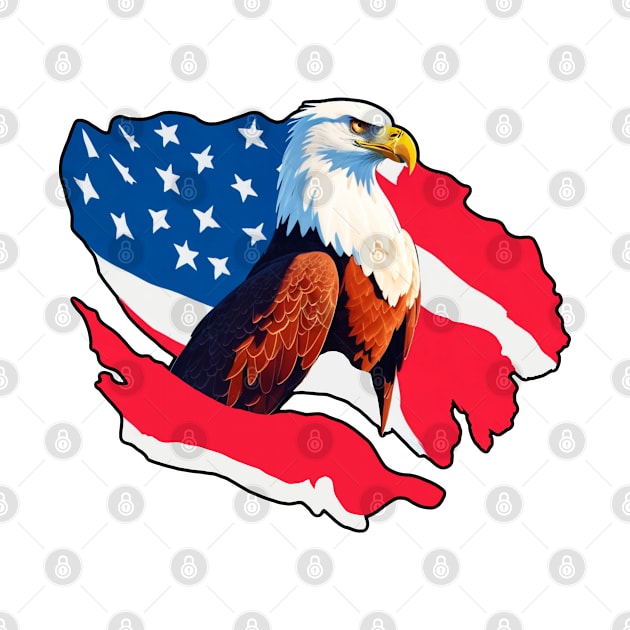 4th of July Patriotic Eagle with American Flag by Pixelate Cat