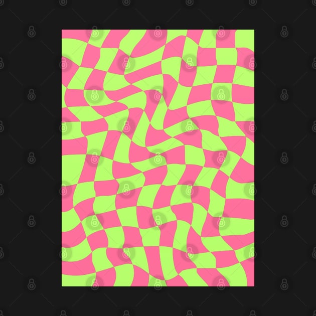 Pink and Green Wavy Checkered Pattern by Velvet Earth