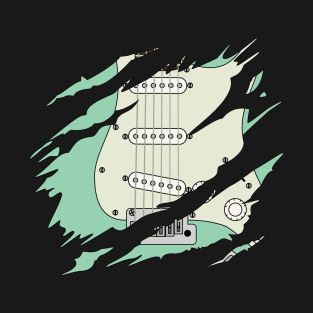 Ripped Electric Guitar S-Style Surf Green Color T-Shirt