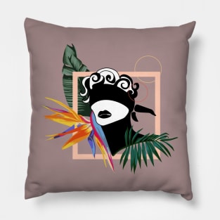 Abstract Woman with Tropical Flowers Pillow