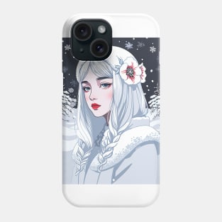 Flat Graphic of a White-Haired Woman in Snow Phone Case