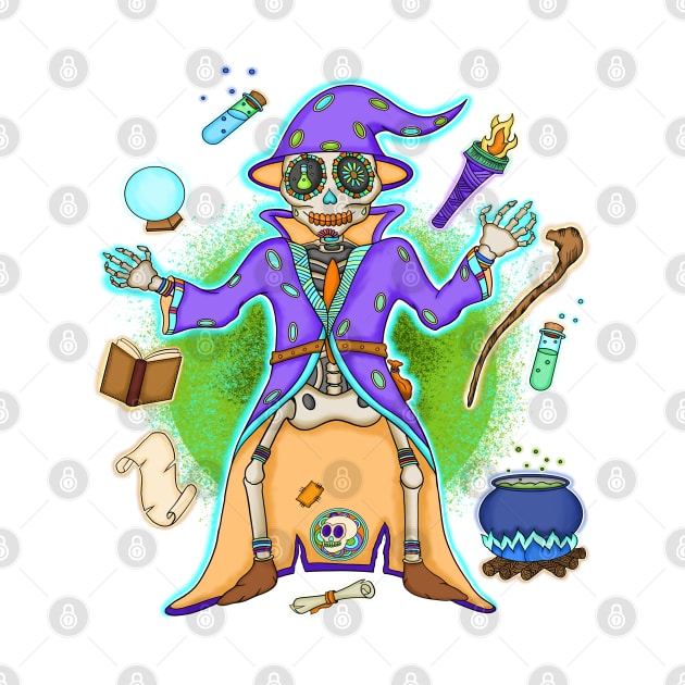 The skeleton Wizard - Dia De Los Muertos - Mythical character lover by Scriptnbones