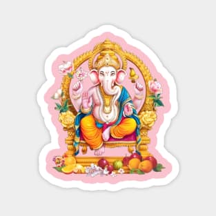 God  Elephant Head and Multiple Arms, Seated on a Throne Adorned with Flowers and Fruits Magnet