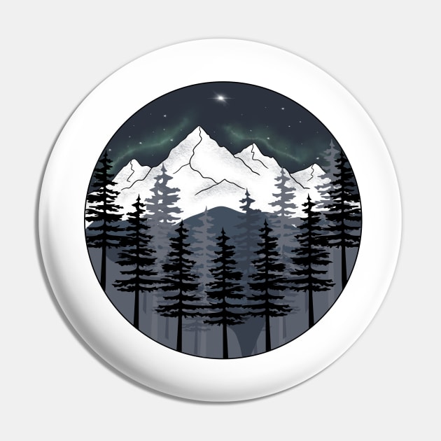 Mountain and Northern Lights Landscape Design Pin by JadesCanvas