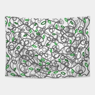 Loopy Twisted Tangled Vines and Leaves Abstract Doodle Design on a white backdrop, made by EndlessEmporium Tapestry