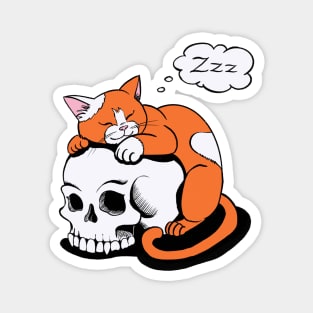 red orange cat sleeping on the vampire skull Magnet