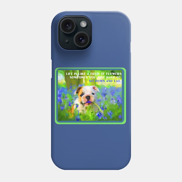 bulldog and bluebells Phone Case by donnadavisart1