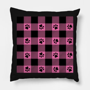 Pink Paw Print Plaid Pillow