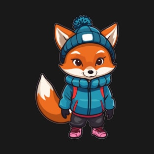 Cute Fox Wearing Winter Clothes. T-Shirt