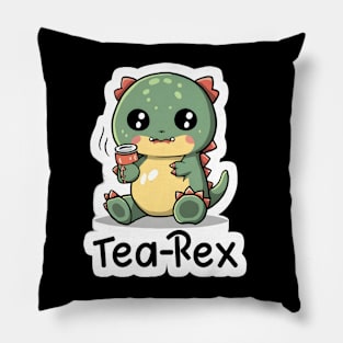 Cute trex having tea Pillow