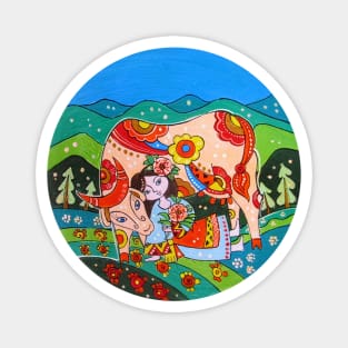 The girl with the cow decor Magnet