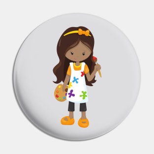 African American Girl, Painter, Painting, Brush Pin