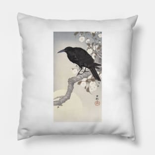 Crow and Full Moon by Ohara Koson Pillow