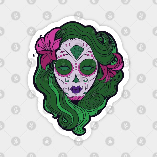 Green hair Pin-up goth girl graphic design Magnet by AdrianaHolmesArt