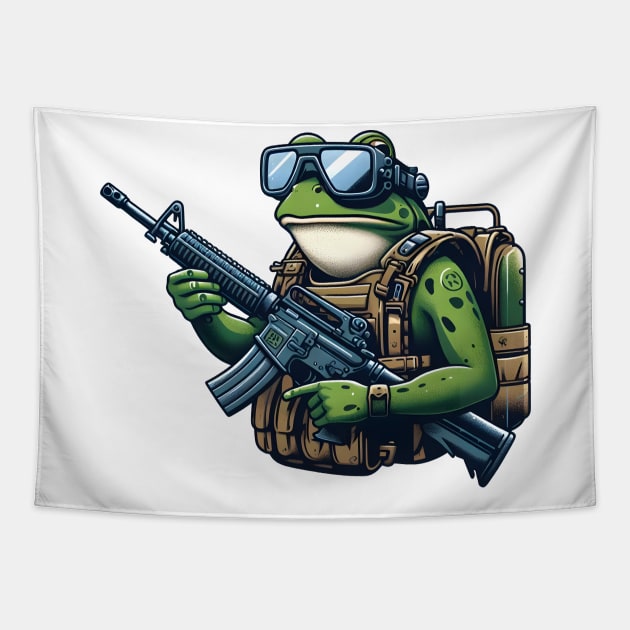 Tactical Frog Tapestry by Rawlifegraphic