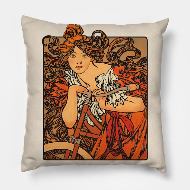 Lady with bike (on cream) Pillow by Soth Studio