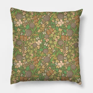 Tumbleweed with broomrape and yellow mimosa on brown background Pillow