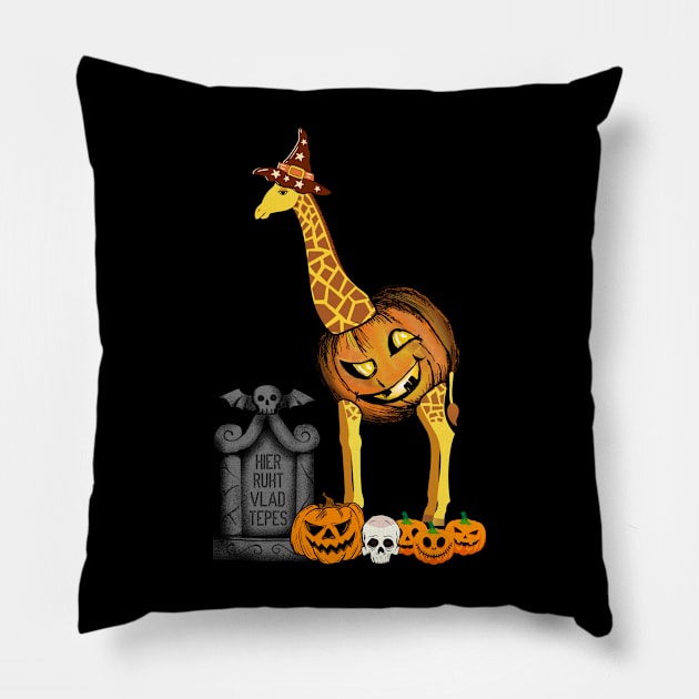 Funny Halloween Giraffe Costume Pumpkin Pillow by savariya