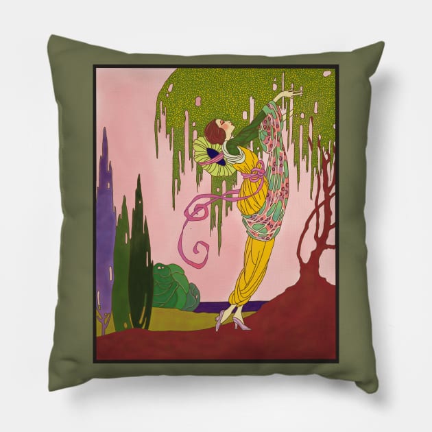 Art Nouveau Lady (on black) Pillow by Soth Studio