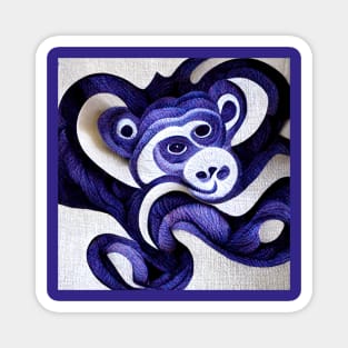 Weird little monkey twisted like a purple pretzel. Magnet