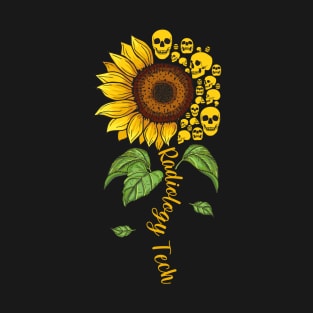 Radiology Tech Floral Sunflower Flower Skulls T-Shirt