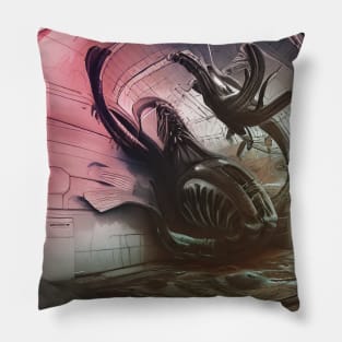 Alien attacking a space station Pillow