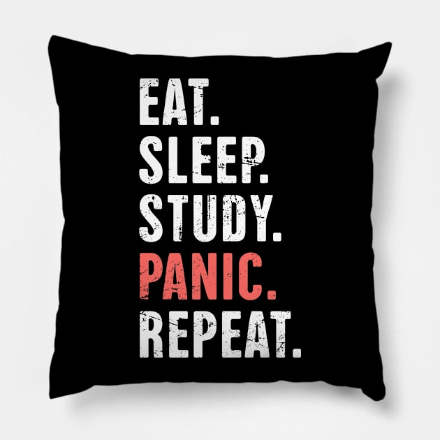 Eat. Sleep. Study. Panic | Funny Nursing Student Life Pillow by MeatMan