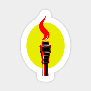 burning flame on a yellow background Magnet