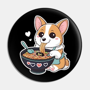 Cute Anime Corgi Dog Eating Ramen Noodles Pin