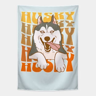 Funny Husky - Husky Addict - Retro Funny Saying Tapestry