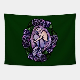 Purple Floral Mermaid Cuddles Tapestry