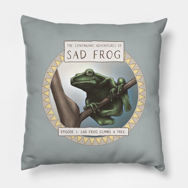 Sad Frog Climbs a Tree Pillow by ranxerox79