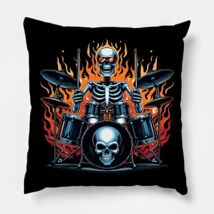 Funny Skeleton Drummer Music Lover Pillow