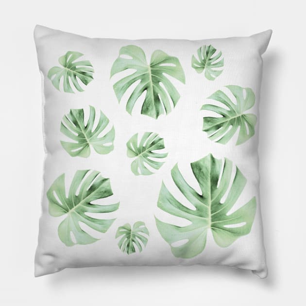 Tropical Green Leaves Pillow by peachesinthewild