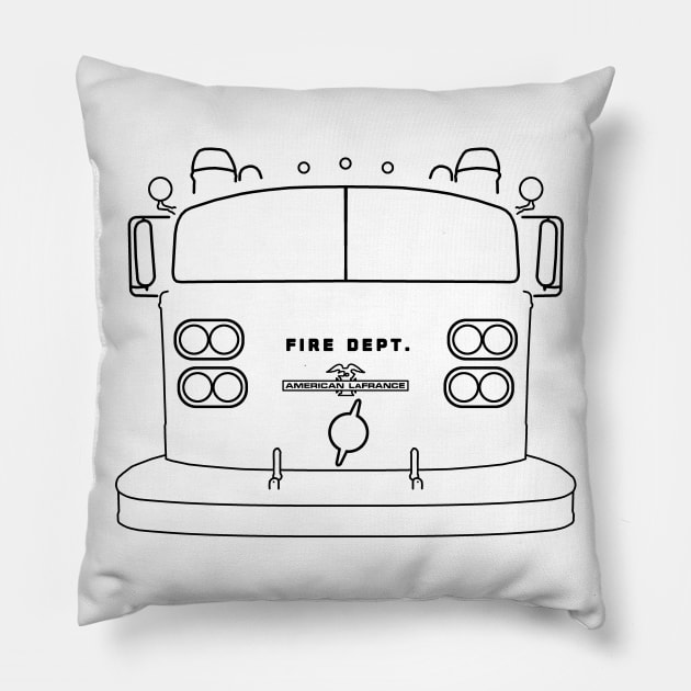 Classic American LaFrance fire engine black outline graphic Pillow by soitwouldseem