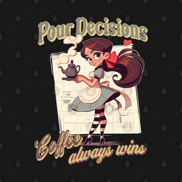 Pour Decisions Coffee Always Wins retro vintage cute barista by snipcute